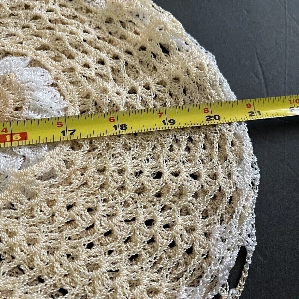Hand Crocheted Oval Lace Peach Doilies Centerpiece Doily Floral Vintage Lot of 3